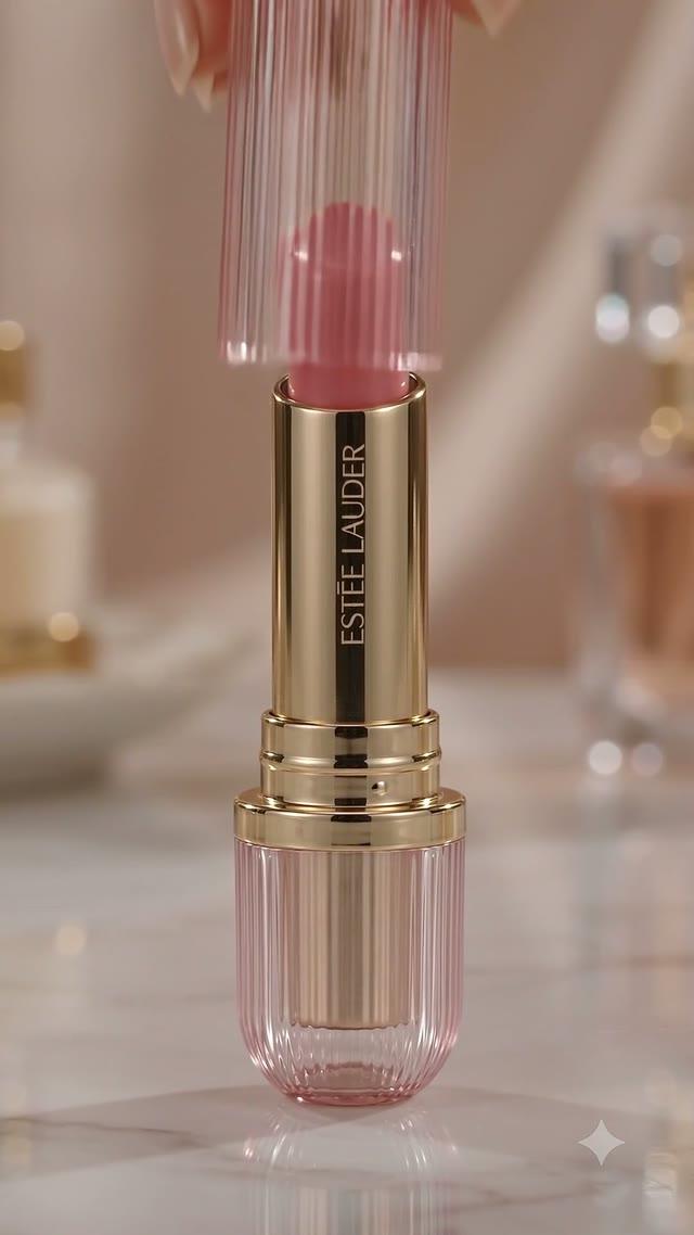 Close-up of a gold and pink lipstick in a premium product reveal